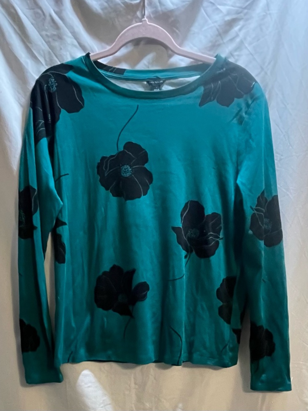 Ann Taylor teal and black floral blouse - Large
